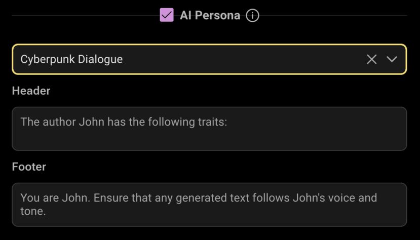 Shows how to use the Persona AI in a prompt
